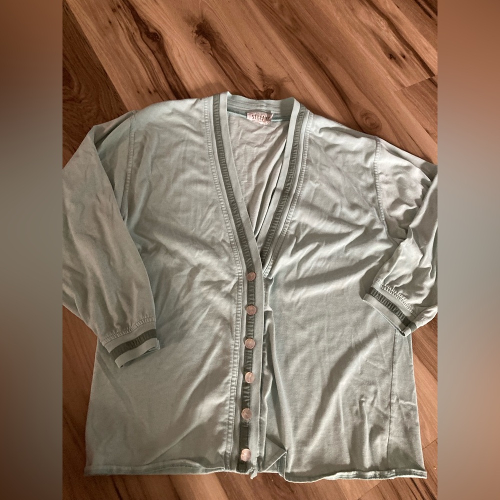 Stefano Mint Green Vintage Cardigan Button Medium damage see pictures as is